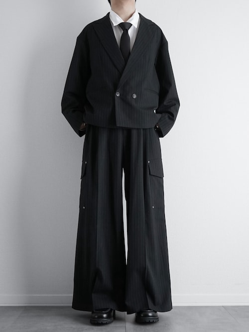 ウールライクピンストライプ2タックセンタープレスリベットカーゴ