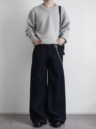 「SOCCE（ソーシー）のソフトタッチルーズクルー/Vネックニット（ニット/セーター）」を使った、itsukiさん（メンズ・167cm）の秋コーディネート