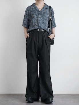 「SOCCE（ソーシー）のアブストラクトオープンカラーシャツ（シャツ/ブラウス、ブルー系）」を使った、itsukiさん（メンズ・167cm）の夏コーディネート