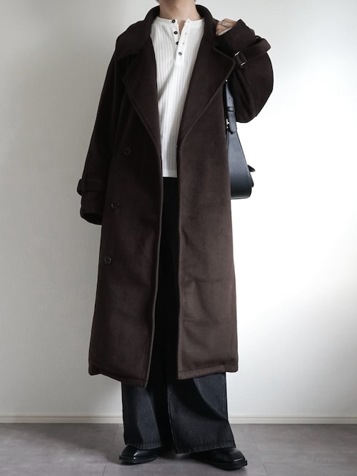 「SOCCE(ソーシー)のウールミックスハイネックメルトンロングコート(その他アウター)」を使った、itsukiさん(メンズ・167cm)の秋コーディネート