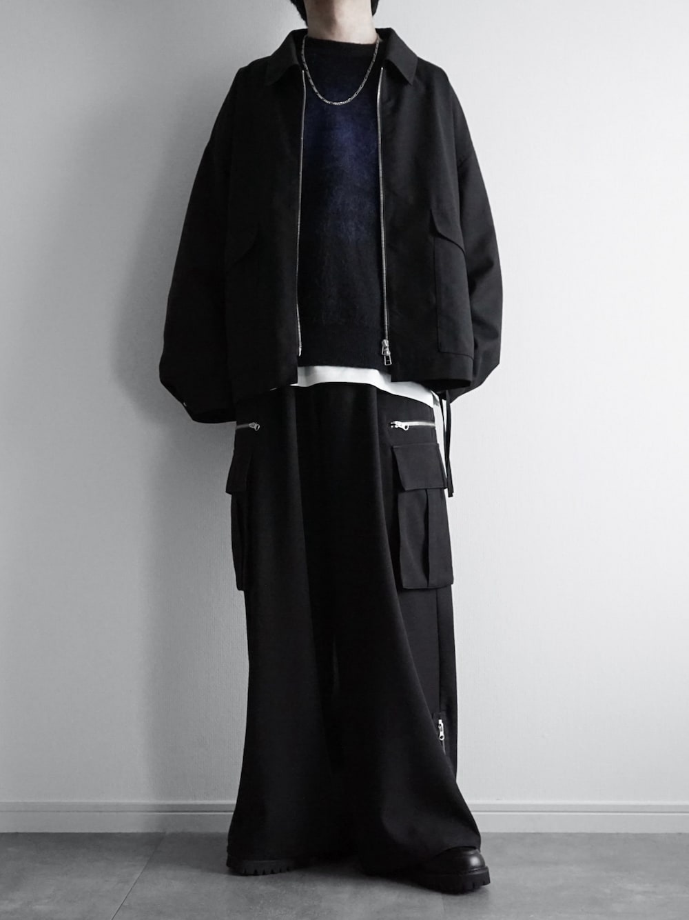 合成皮革/TRサイドコードダブルジップショートジャケットを使った人気