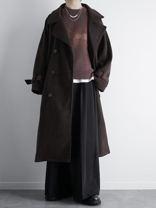 ウールミックスオーバーサイズ2wayハイネックメルトンロングコート
