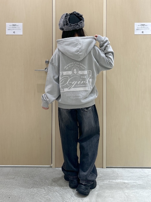 PIGMENT DYED FACE LABEL ZIP UP SWEAT HOODIE（パーカー）｜X-girl