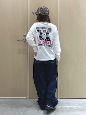「X-girl（エックスガール）のX-girl x NEW ERA (R) 9FORTY TM EMBROIDERED XG LOGO CAP（キャップ、ベージュ系）」を使った、REiKAさん（レディース・153cm）の秋コーディネート