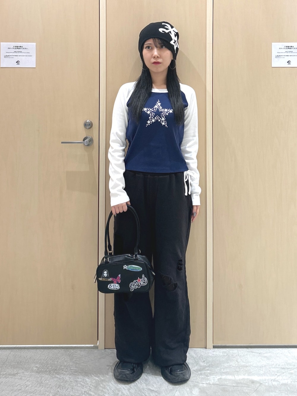 X-girl（エックスガール）の「SHINY STAR RAGRAN L/S BABY TOP