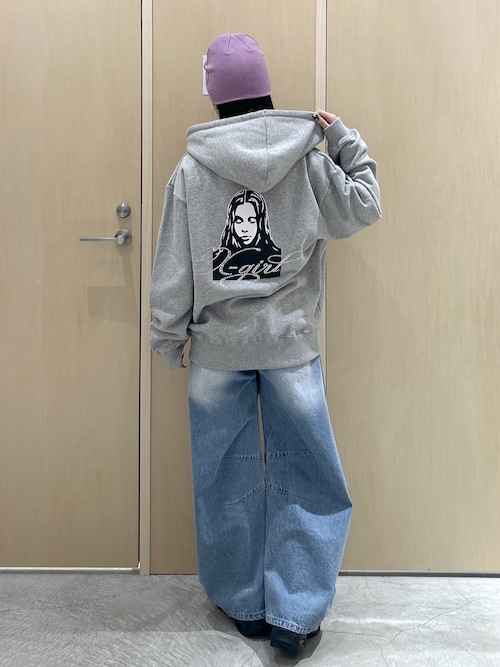 RHINESTONE LOGO AND FACE ZIP UP SWEAT HOODIE（パーカー）｜X-girl