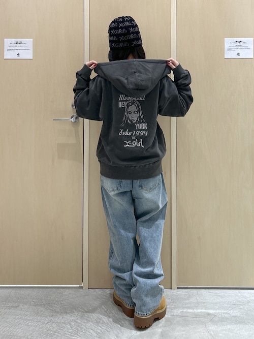 MIX LOGO & FACE FADED ZIP UP SWEAT HOODIE（パーカー）｜X-girl