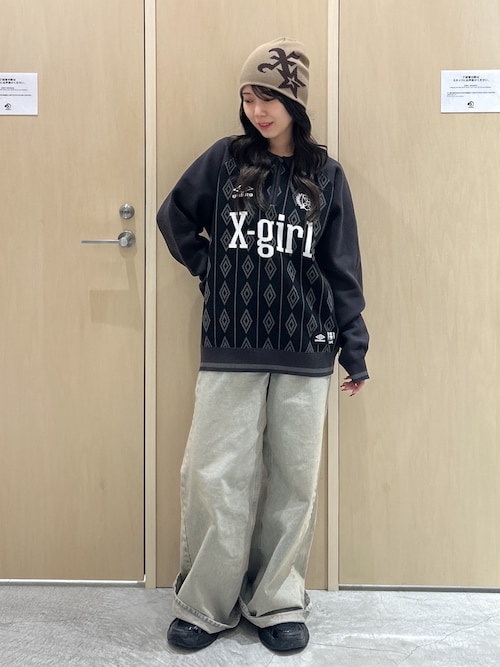 X-girl x UMBRO HALF ZIP JACQUARD KNIT TOP（ニット/セーター