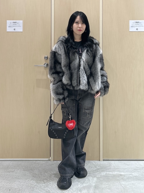 LOGO PATCHED FAUX FUR HOODED JACKET（ブルゾン）｜X-girl（エックス