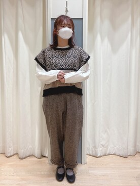 「ジャガードベスト」｜ﾐ ｲ ☽︎‪𓂃 𓈒𓏸◌‬さん（レディース・155cm）の冬コーディネート