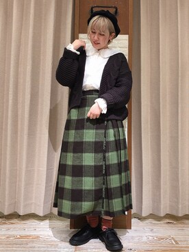「ケーブルカーディガン」｜「アイテム（その他シューズ）」を使った、なぁさん（レディース・153cm）の秋コーディネート