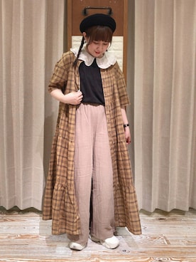 「チェックワンピース」｜「アイテム（ハンチング/ベレー帽）」を使った、なぁさん（レディース・153cm）の夏コーディネート