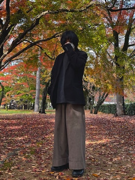「yoko sakamoto（ヨーコサカモト）のアイテム（パンツ）」を使った、米山琢也さん（メンズ・160cm）の冬コーディネート