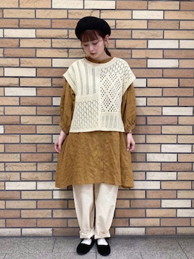 「マスタード」｜「アイテム（ハンチング/ベレー帽）」を使った、miiさん（レディース・157cm）の秋コーディネート