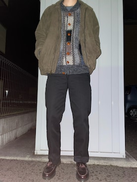 「タッセルローファー」｜「アイテム（ブルゾン）」を使った、田中太郎さん（メンズ・173cm）の冬コーディネート
