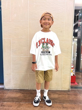 「アイテム（カーゴパンツ）」を使った、葉葉さん（キッズ・120cm）の夏コーディネート