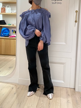 「mystic（ミスティック）のセンターステッチフレアデニム（デニムパンツ）」を使った、Sakaiさん（レディース・153cm）の夏コーディネート