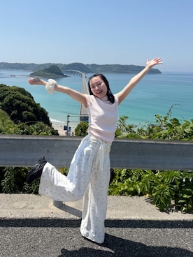 「mystic（ミスティック）のハイネックフレンチリブニット（ニット/セーター、ピンク系）」を使った、Sakaiさん（レディース・152cm）の春コーディネート