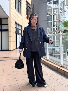 「アイテム（テーラードジャケット、ブルー系）」を使った、Sakaiさん（レディース・152cm）の秋コーディネート