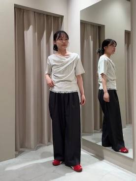 「mystic（ミスティック）の【5色展開◎】レースドッキングオフショル半袖Tシャツ（Tシャツ/カットソー、グレー系）」を使った、Sakaiさん（レディース・152cm）の春コーディネート
