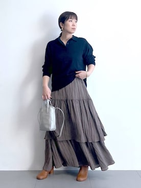 「アイテム（バングル/リストバンド）」を使った、あべさん（レディース・159cm）の冬コーディネート