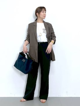 「アイテム（テーラードジャケット、グリーン系）」を使った、あべさん（レディース・159cm）の夏コーディネート