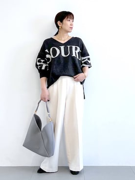 「BARNYARDSTORM（バンヤードストーム）のBARNYARDSTORM / マシュマロワイドパンツ【撥水・セットアップ対応】（スラックス）」を使った、あべさん（レディース・159cm）の冬コーディネート