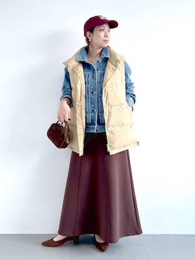 「アイテム（ダウンベスト）」を使った、あべさん（レディース・159cm）の秋コーディネート