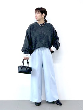 「BARNYARDSTORM（バンヤードストーム）のBARNYARDSTORM / ウォームツイルストレッチワイドパンツ / ハンドウォッシャブル【吸湿発熱】（その他パンツ）」を使った、あべさん（レディース・159cm）の冬コーディネート