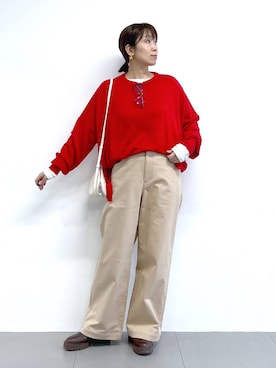 「アイテム（チノパンツ）」を使った、あべさん（レディース・159cm）の秋コーディネート