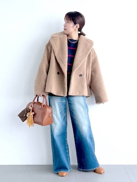 「アイテム（ピーコート）」を使った、あべさん（レディース・159cm）の秋コーディネート