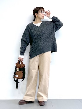 「BARNYARDSTORM（バンヤードストーム）のBARNYARDSTORM / ウォームストレッチチノパンツ / マシンウォッシャブル（チノパンツ）」を使った、あべさん（レディース・159cm）の秋コーディネート