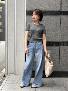 「Spick & Span（スピックアンドスパン）の5 1/2 BAGGY DENIM（デニムパンツ、ブルー系）」を使った、granさん（レディース・155cm）の夏コーディネート