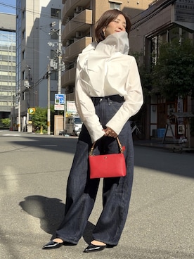 「Grancreerのアイテム（ハンドバッグ、レッド系）」を使った、granさん（レディース・155cm）の春コーディネート