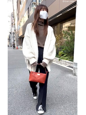 「titivate（ティティベイト）のﾛｰｹﾞｰｼﾞﾊﾝﾄﾞﾗｲｸﾆｯﾄｶｰﾃﾞｨｶﾞﾝ（カーディガン/ボレロ）」を使った、granさん（レディース・155cm）の秋コーディネート