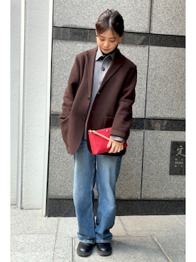 「アイテム（テーラードジャケット、ブラウン系）」を使った、granさん（レディース・155cm）の冬コーディネート