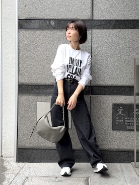 「ZARA（ザラ）のアイテム（Tシャツ/カットソー、ホワイト系）」を使った、granさん（レディース・155cm）の秋コーディネート