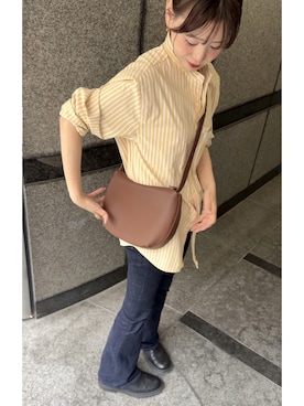 「Gran creerのアイテム（ショルダーバッグ、ブラウン系）」を使った、granさん（レディース・155cm）の夏コーディネート