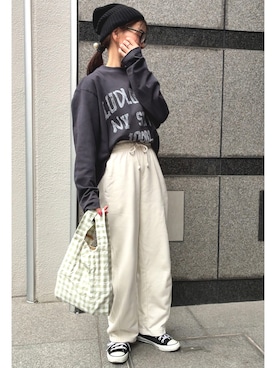 「アイテム（エコバッグ/サブバッグ）」を使った、granさん（レディース・155cm）の冬コーディネート