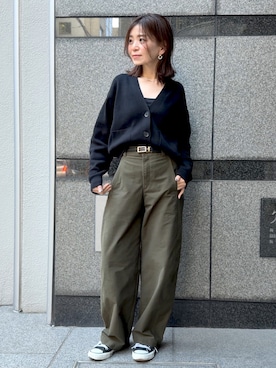 「Gran creerのアイテム（ベルト、ブラック系）」を使った、granさん（レディース・155cm）の春コーディネート