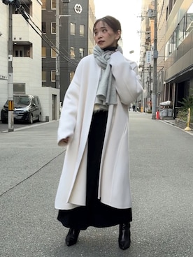 「アイテム（ノーカラーコート）」を使った、granさん（レディース・155cm）の冬コーディネート