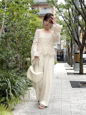 「Gran creerのアイテム（ショルダーバッグ、ホワイト系）」を使った、granさん（レディース・155cm）の夏コーディネート