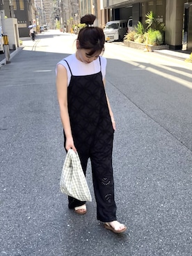 「アイテム（オールインワン・サロペット、ブラック系）」を使った、granさん（レディース・155cm）の夏コーディネート