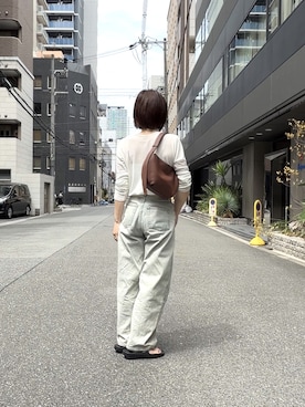 「Gran creerのアイテム（ショルダーバッグ、ブラウン系）」を使った、granさん（レディース・155cm）の夏コーディネート