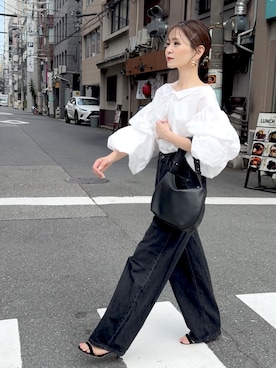 「ETRE TOKYO（エトレトウキョウ）のボリュームスリーブボートネックブラウス（シャツ/ブラウス、ホワイト系）」を使った、granさん（レディース・155cm）の夏コーディネート
