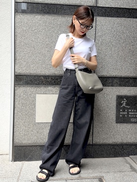 「UNIQLO（ユニクロ）のアイテム（デニムパンツ、ブラック系）」を使った、granさん（レディース・155cm）の夏コーディネート