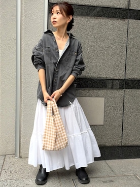 「アイテム（デニムジャケット）」を使った、granさん（レディース・155cm）の秋コーディネート