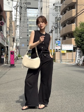 「Gran creerのアイテム（ショルダーバッグ、ホワイト系）」を使った、granさん（レディース・155cm）の夏コーディネート