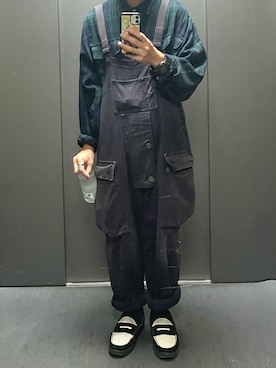「シルバーアクセサリー」｜「アイテム（オールインワン・サロペット）」を使った、ktさん（メンズ・165cm）の秋コーディネート