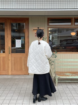 「GU（ジーユー）のアイテム（ノーカラーコート）」を使った、千さん（レディース・160cm）の春コーディネート